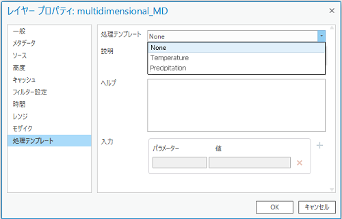 レイヤー プロパティの [処理テンプレート]