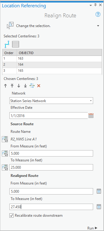 Realign Route pane