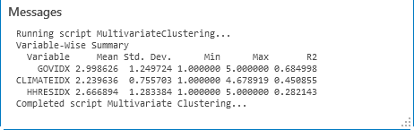 [多変量クラスター分析 (Multivariate Clustering)] メッセージ ウィンドウ