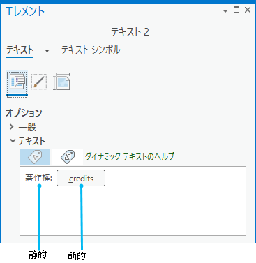 ダイナミック テキストを含む [テキストの書式設定] ウィンドウ