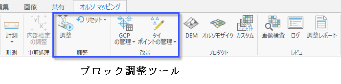 オルソ マッピングのブロック調整ツール