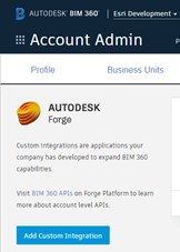 BIM 360 の [Account Admin] の Forge カスタム統合のユーザー インターフェイス