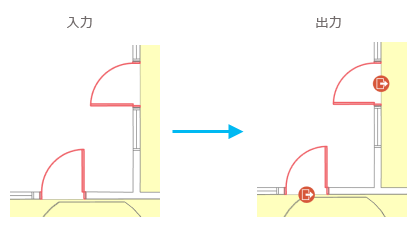 片開きドアの場合の [施設の入口の生成 (Generate Facility Entryways)] ツールの例