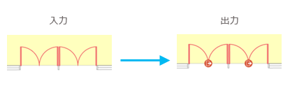 両開きドアの場合の [施設の入口の生成 (Generate Facility Entryways)] ツールの例