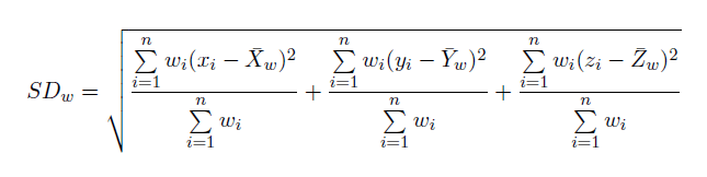 [標準距離の算出 (Standard Distance)] ツールで使用される数式