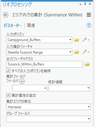 [エリア内での集計 (Summarize Within)] ツールのパラメーター