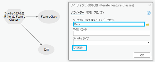 [フィーチャクラスの反復 (Iterate Feature Classes)] のダイアログ ボックス