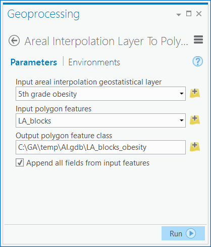 Areal Interpolation Layer To Polygons geoprocessing tool dialog box