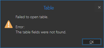 エラー: テーブルを開けませんでした、テーブル フィールドが見つかりませんでした
