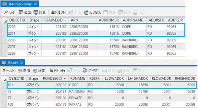 ポイント住所と道路の参照データ