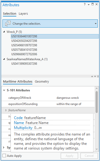 Maritime Attributes tab with multiplicity ToolTip