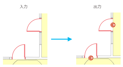 片開きドアの場合の [施設の入口の生成 (Generate Facility Entryways)] ツールの図