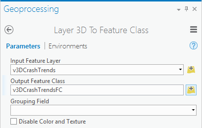 3D レイヤー → マルチパッチ フィーチャクラス (Layer 3D to Feature Class) ツールの実行