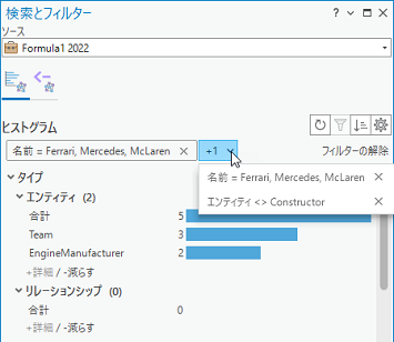 適用されたすべてのフィルターがヒストグラム タブの上部に表示されます。