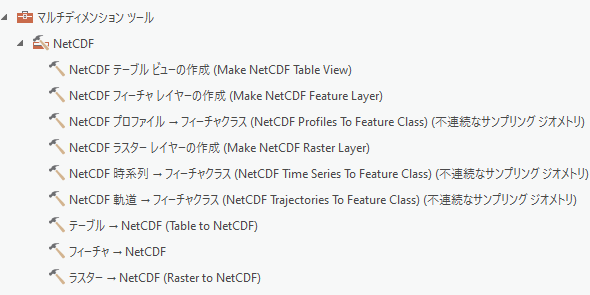 [マルチディメンション] ツールボックスの [NetCDF] ツールセット