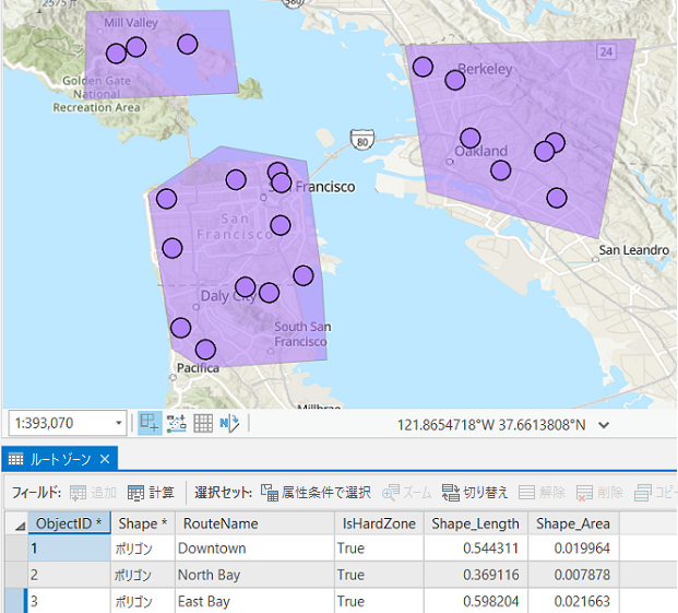 East Bay および North Bay 用に作成されたルート ゾーン。