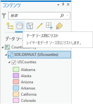 [コンテンツ] ウィンドウの [データ ソース別にリスト] ビュー