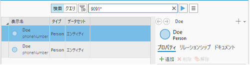 テキスト 9091* を使用した検索で 2 つのエンティティが返されました。