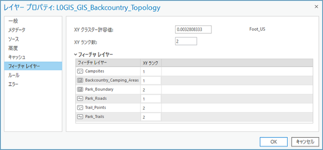 トポロジ フィーチャ レイヤー プロパティのフィーチャ レイヤー タブ