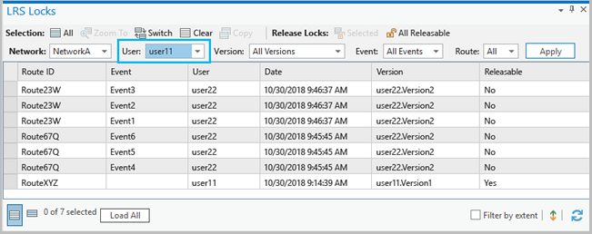 フィルタリングを使用した LRS ロック テーブル