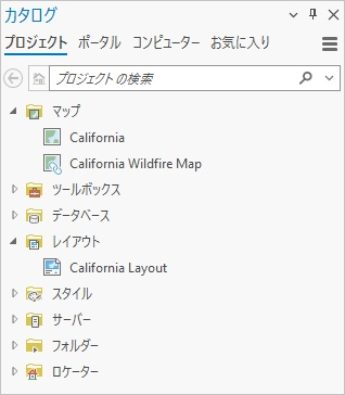 カタログ ウィンドウでプロジェクト タブが選択された状態