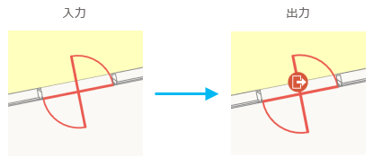 回転ドアの場合の [施設の入口の生成 (Generate Facility Entryways)] ツールの図