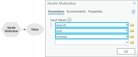 [複数値の反復 (Iterate Multivalue)] ツールのダイアログ ボックス