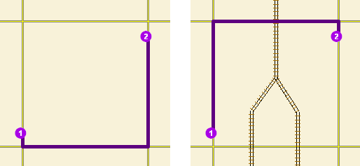 追加コスト バリアがルート解析におよぼす影響を示す 2 つのマップ。