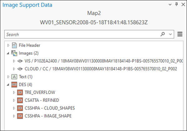 画像サポート データ ウィンドウのマルチセグメント NITF データ