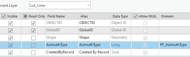 PF_AzimuthType ドメインを持つフィールド