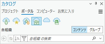 自組織とコンテンツが選択されているカタログ ウィンドウのポータル タブ