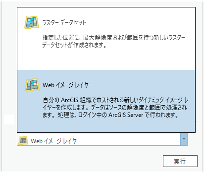 出力タイプ ドロップダウン リストの Web イメージ レイヤー オプション