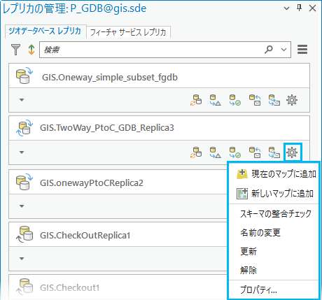 オプション ボタンを使用してジオデータベース レプリカで使用できるオプション