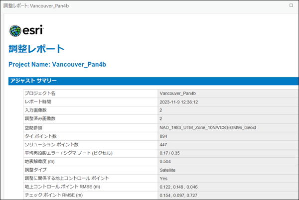 衛星画像の調整レポート