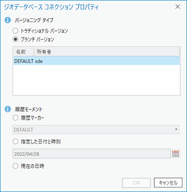 ジオデータベース コネクション プロパティ ダイアログ ボックス