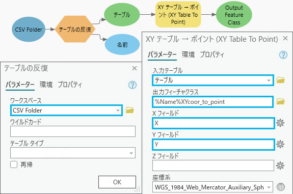 csv 入力でのテープルの反復の使用