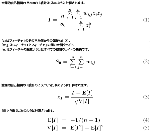 Global Moran's I の計算に使用される数式