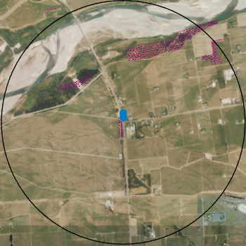 マップに描画された出力バッファー フィーチャ。 マップに描画された出力バッファー フィーチャ。