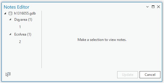 Notes Editor pane with selected features in the tree view Notes Editor pane with selected features in the tree view