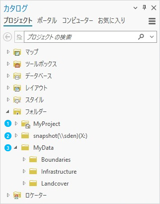 カタログ ウィンドウ内のフォルダー接続 カタログ ウィンドウ内のフォルダー接続