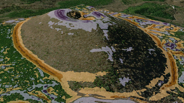 火山円錐丘での断面曲率 火山円錐丘での断面曲率