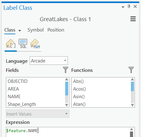 The Label Class expression pane for a feature layer