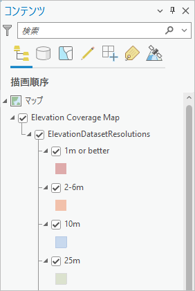 Elevation Coverage Map レイヤーが展開されたコンテンツ ウィンドウ
