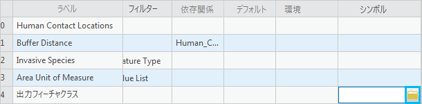 モデル パラメーターのテーブル内の参照ボタン