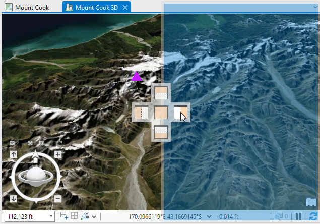 ドッキング対象にマウス ポインターを合わせた状態の Mount Cook 3D シーン