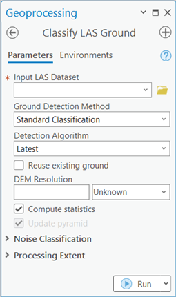 LAS の地表分類ツールのダイアログ ボックス