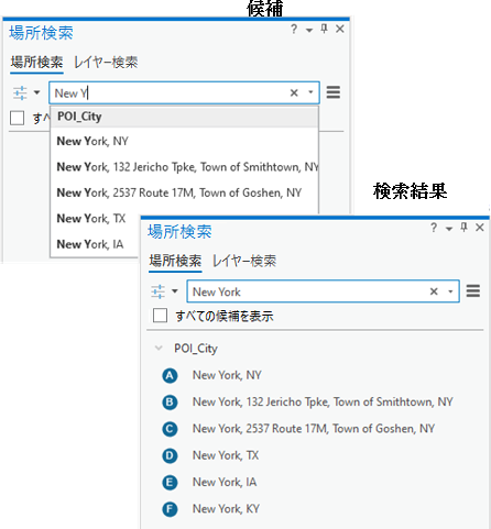 ランク値を使用した Multirole City および POI ロケーターの候補と検索結果