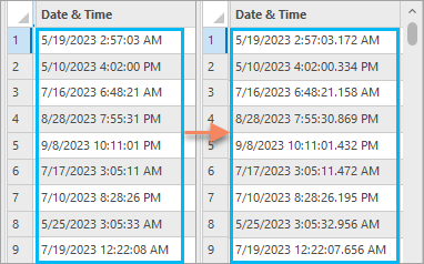 date フィールドを高精度に移行したら、ミリ秒単位の時間値を使用できるようになります。