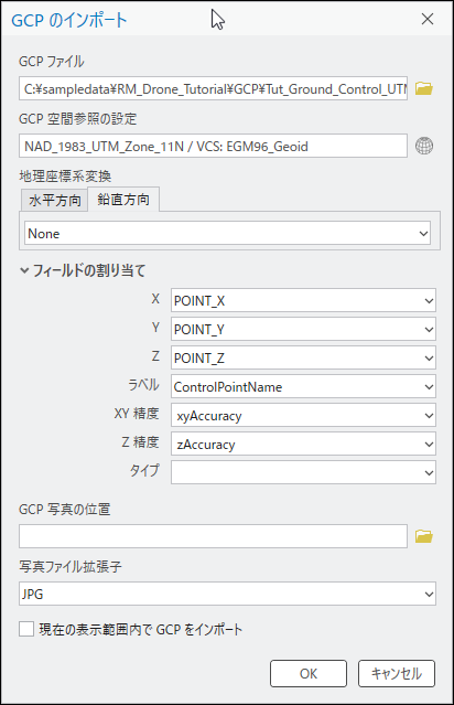 GCP のインポート ウィンドウ