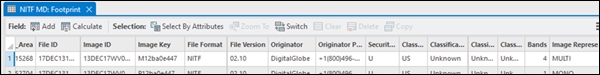 モザイク データセットのフットプリント属性テーブルに保存される NITF ISD。